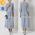 Blue Striped Cotton Maxi Dress Manufacture Wholesale Fashion Women Apparel (TA4078D)